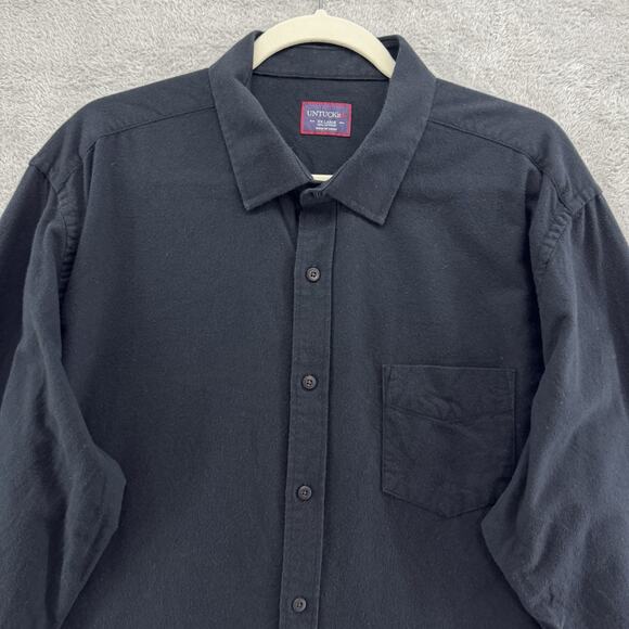 UNTUCKit Shirt Men XXL Black Flannel Button Up Long Sleeve Collared Pocket - Picture 3 of 12